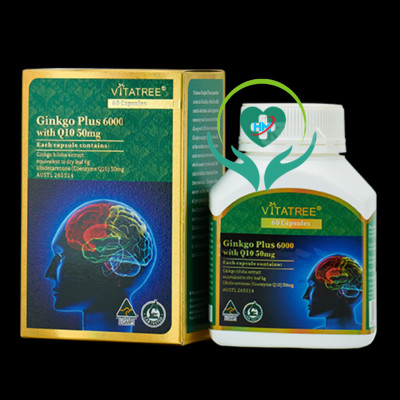 Viên uống Vitatree Ginkgo plus 6000 with Q10 50mg, hộp 60v, tăng cường tuần hoàn não