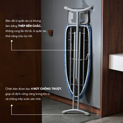 Bàn để ủi, cầu là quần áo dạng đứng LEBENLANG LBB363, khung bằng thép tặng tấm lót thay thế - hàng chính hãng 