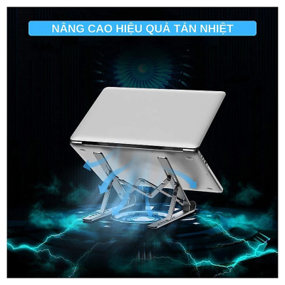 Giá Đỡ Laptop Hợp Kim Nhôm Cao Cấp Có Thể Gấp Gọn, Giúp Tản Nhiệt Laptop, dành cho Macbook, Máy Tính Xách Tay. 07 Vị Trí Điều Chỉnh Góc Độ. Hàng Chính Hãng