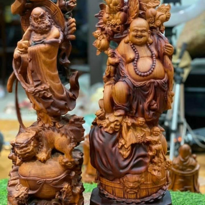 Tượng phật đạt ma sư tổ bằng gỗ hương tô mầu giả cổ kt cao 60