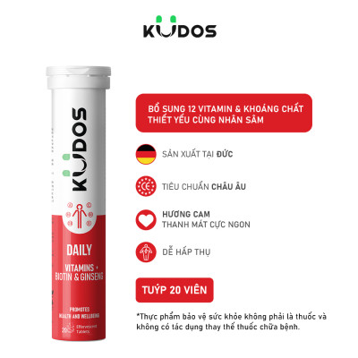 Combo Thực phẩm bảo vệ sức khỏe KUDOS DAILY VITAMINS PLUS BIOTIN & GINSENG + KUDOS VITAMIN C 1000MG (20 viên/tuýp)