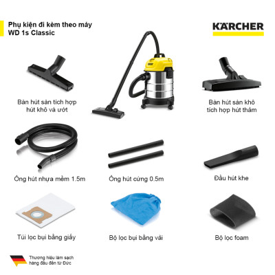 Máy hút bụi đa năng khô và ướt WD 1s Classic dành cho Karcher (New 2023) - Hàng Chính Hãng