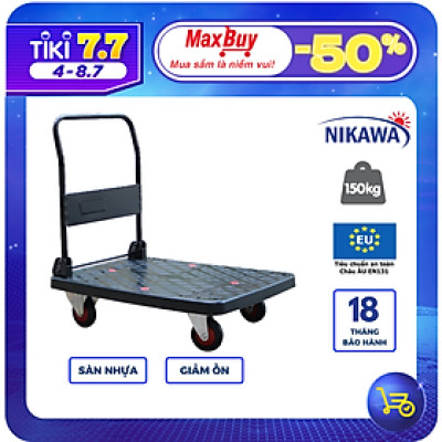 Xe Đẩy Hàng 4 Bánh Sàn Nhựa Không Võng Gấp Gọn Nikawa WFA-150DX Chống Ồn, tải trọng 150kg