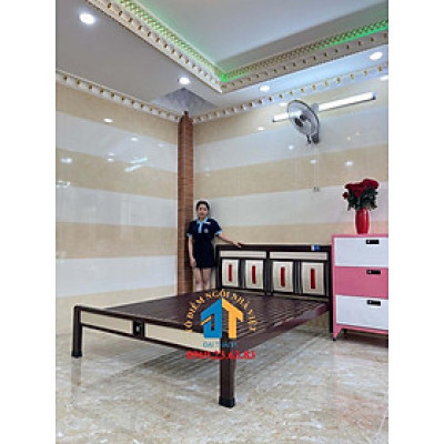 Giường ngủ sắt hộp kiểu gỗ – DT14