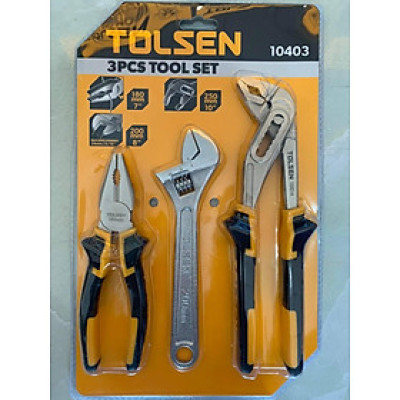 BỘ DỤNG CỤ 3 MÓN KỀM RĂNG (7")  KỀM MỎ QUẠ (10") MỎ LẾT CÁN TRƠN (8") TOLSEN 10403 - HÀNG CHÍNH HÃNG