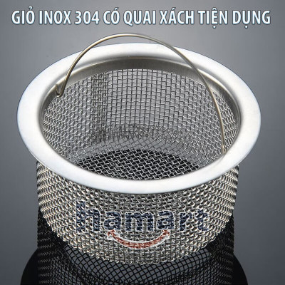 Giỏ Lọc Rác Bồn Rửa Bát INOX 304 Rổ Lọc Rác Chậu Rửa Chén Có Quai Xách Thoát Nước Nhanh Tiện Lợi