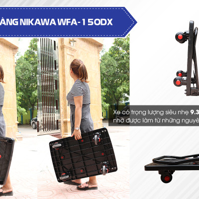Xe Đẩy Hàng 4 Bánh Sàn Nhựa Không Võng Gấp Gọn Nikawa WFA-150DX Chống Ồn, tải trọng 150kg