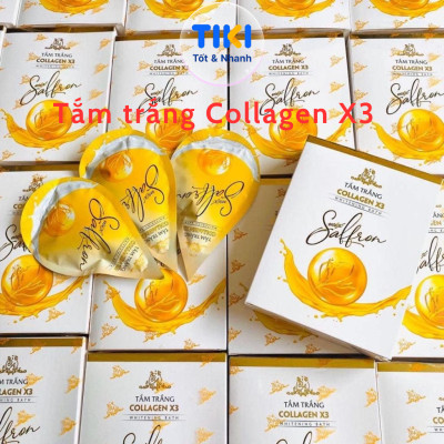 Tắm Trắng Body Collagen X3 Sữa tắm trắng body toàn thân Saffron Đông Anh Chính Hãng Hộp 3 Gói Bật Tông Tức Thì