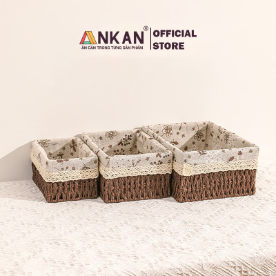 Giỏ Cói Lót Vải Hoa Nhí Đựng Đồ Mỹ Phẩm, Phụ Kiện, Đi Picnic, Giỏ Mây Decor Trang Trí Nhà Cửa Phong Cách Vintage