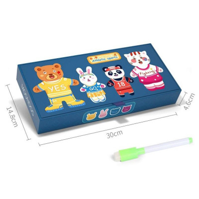 Bộ Đồ Chơi Xếp Hình thay quần áo gia đình nhà Thỏ- Gấu- Động Vật- Chất liệu gỗ, có nam châm