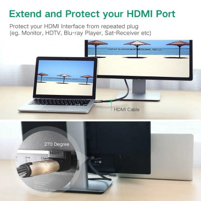 Ugreen UG20110HD112TK Màu Đen Đầu nối dài HDMI gập 90 độ - HÀNG CHÍNH HÃNG