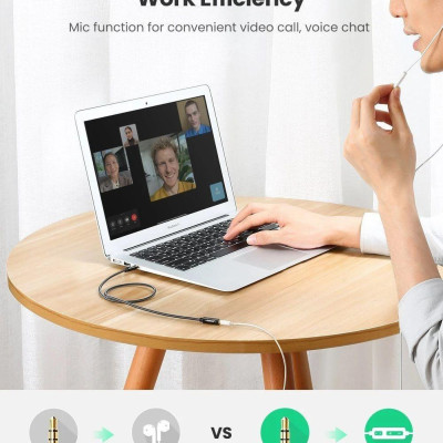 Ugreen UG60845AV118TK 0.5M màu đen 3.5mm 3 ngấn nối dài Cáp âm thanh dây bện nylon 50cm hỗ trợ micro - HÀNG CHÍNH HÃNG