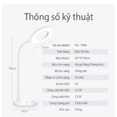 YG-T404.W - ĐÈN BÀN LED YAGE YG-T404.W - Hàng chính hãng