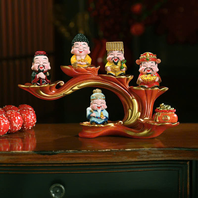 Bộ 5 Tượng Thần Tài "Phúc - Lộc - Thọ -Tài - Hỷ" Mini Trang Trí Sen Đá, Nhà, Sân Vườn