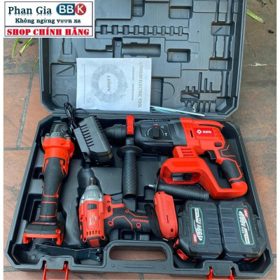 [LOẠI 1]  Bộ Combo 3 Máy Siết Bulong, Máy Mài Pin Cầm Tay Và Máy Khoan Đục Bê Tông Dùng Pin 199V (Bảo Hành 12 Tháng)
