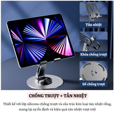 Giá đỡ điện thoại hợp kim Xoay 360° HOTCASE ALU Điều Chỉnh Độ Cao và Góc Xoay Tùy Ý cho iPhone 16 15 14 13 12 11 A55 A35 Huawei Oppo Xiaomi - Hàng nhập khẩu