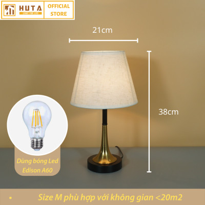 Đèn Ngủ Để Bàn HUTA Light For Life T5 Thép Mạ Đồng, Sang Trọng Decor Trang Trí Phòng Ngủ Khách Sạn, Điều Chỉnh Độ Sáng, Ánh Sáng Vàng