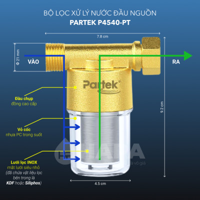 Bộ Tiền Xử Lý Nước PARTEK P4540-PT-K Hợp Chất KDF Loại Bỏ Phèn Sắt, Kim Loại Nặng, Vi Khuẩn, Clo... - Hàng Chính Hãng