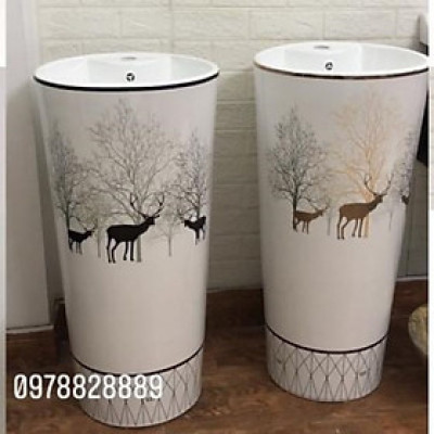 CHẬU LAVABO TRỤ TRÒN LIỀN KHỐI HÌNH HƯƠU GROVES GRLL0 (40x40x83)
