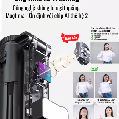 Gậy quay video MP19s thông minh,chụp ảnh, livestream, kim loại bền bỉ, gimbal 360 dõi theo, nâng cấp, hàng chính hãng