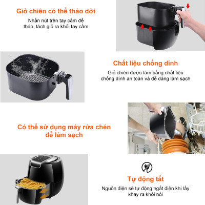 Nồi chiên không dầu điện tử Mishio MK165 5.5L - Hàng chính hãng