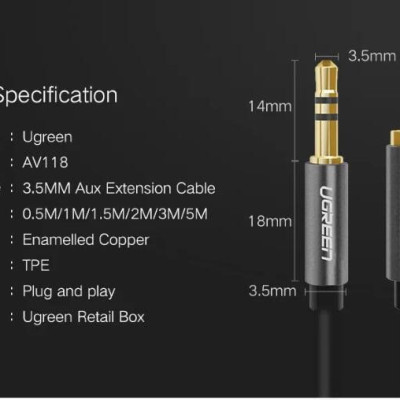 Ugreen UG10594AV118TK 2M màu Đen Cáp âm thanh 3.5mm nối dài - HÀNG CHÍNH HÃNG