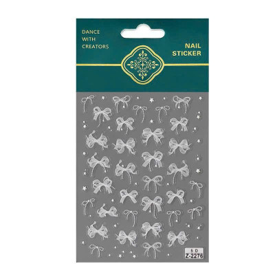 Sticker 5D Nơ Ren Lụa Nổi Z2276 Siêu Hot, Hình Dán Móng Nơ Trắng CA6846 Làm Nail Trẻ Trung Nữ Women