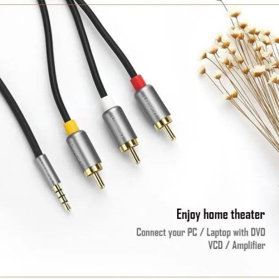 Ugreen UG20894AV138TK 1.5M màu Đen Cáp âm thanh 3 đầu Bông sen sang 3.5mm Dương - HÀNG CHÍNH HÃNG
