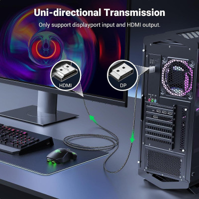 Ugreen UG15773DP119TK 1M 4K60Hz 2K144Hz 1080P240Hz Cáp chuyển Displayport sang HDMI dây bọc dù - HÀNG CHÍNH HÃNG