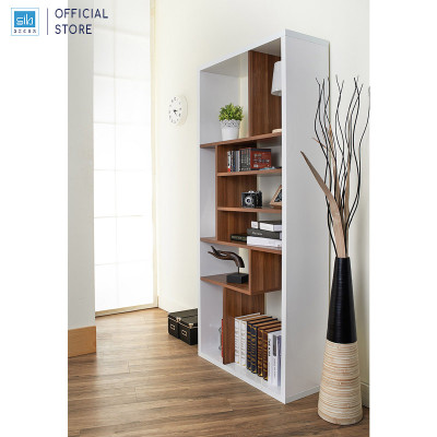 Kệ Sách Gỗ Nhiều Ngăn Màu Trắng Phối Walnut Đẹp Tinh Tế, Hiện Đại SIB Decor KS021