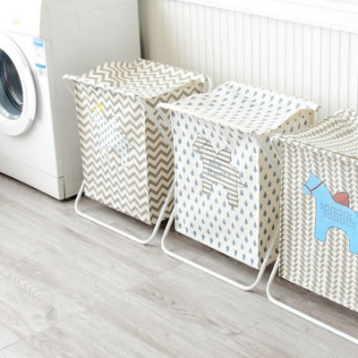 Giỏ sọt SmileBox đựng quần áo giặt có nắp che, sọt quần áo có khung sắt xếp gọn cỡ lớn vải chống thấm- Hàng chính hãng