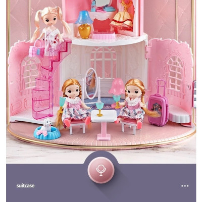 Ngôi Nhà Búp Bê Thiết Kế Dạng Túi Xách Kèm 2 Búp Bê, Đồ Chơi Búp Bê Dễ Thương Cho Bé