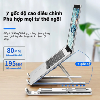Giá Đỡ Laptop Hợp Kim Nhôm Cao Cấp Có Thể Gấp Gọn, Giúp Tản Nhiệt Laptop, dành cho Macbook, Máy Tính Xách Tay. 07 Vị Trí Điều Chỉnh Góc Độ. Hàng Chính Hãng
