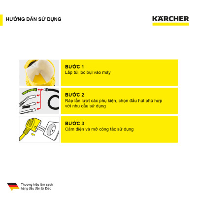 Máy hút bụi đa năng khô và ướt WD 3 V Car dành cho Karcher - Công suất 1000W - Dùng cho gia đình và ô tô - Hàng Chính Hãng
