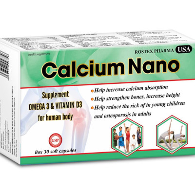 Combo 2 Hộp Calcium Nano bổ sung canxi, vitamin D3, omega 3 tăng chiều cao - Hộp 30 viên  (màu ngẫu nhiên)