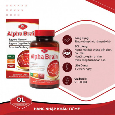 Viên uống bổ não Alpha Brain Olympian Labs Mỹ 60 viên chứa ginkgo biloba giúp tăng cường tuần hoàn não
