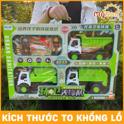 Bộ xe ô tô khủng long đồ chơi xe công trình mô hình xe cẩu múc xe ben xe bồn trộn bê tông cho bé