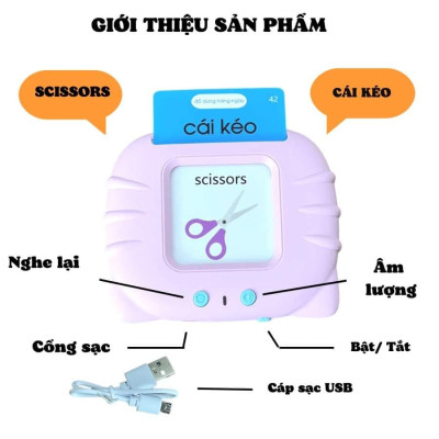 Máy đọc thẻ song ngữ Anh Việt, Máy đọc thẻ tiếng Anh loại 224 từ vựng 112 thẻ, Đồ chơi giáo dục sớm cho bé