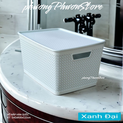 Combo 2 giỏ nhựa đan giả mây đựng đồ kiểu Hàn Quốc có nắp size đại
