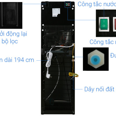 Cây nước nóng lạnh Toshiba RWF-W1830BV(K) - Chức năng Eco, tiết kiệm điện, Nút cảm ứng, Tự ngắt điện khi quá tải - Hàng chính hãng - Bảo hành 12 tháng, Chất lượng Nhật bản