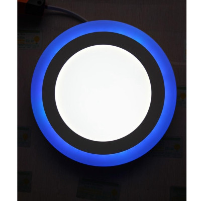 Đèn LED ốp trần nổi chuyển màu sắc viền xanh dương hình tròn trụ Germani 12W,18W,24W 