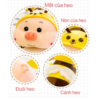 Thú nhồi bông heo ong vàng - Size từ 60cm đến 100cm - Quà tặng heo ong vàng nhồi bông dễ thương - Gối ôm mềm mịn cho bé