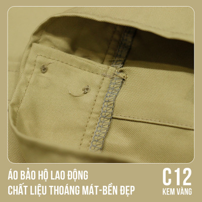 Áo bảo hộ lao động, chất liệu thoáng mát, bền đẹp - Mã C12 (Kem Vàng)