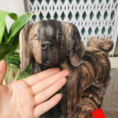Tượng con chó phong thủy hàng đẹp bằng gỗ mun liền khối kt cao 38×32×15cm
