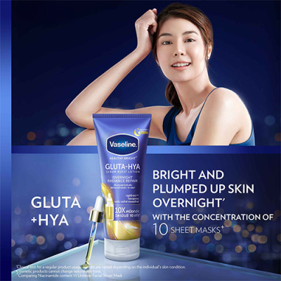 Sữa dưỡng thể Vaseline Gluta-Hya 10X Serum Burst Lotion OverNight Radiance Repair (70ml/330ml) - Hàng chính hãng