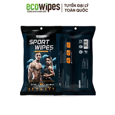 Khăn giấy ướt thể thao cao cấp EcoWipes gói 25 tờ lau mồ hôi làm mát cơ thể khử mùi nhanh chóng cho vận động viên
