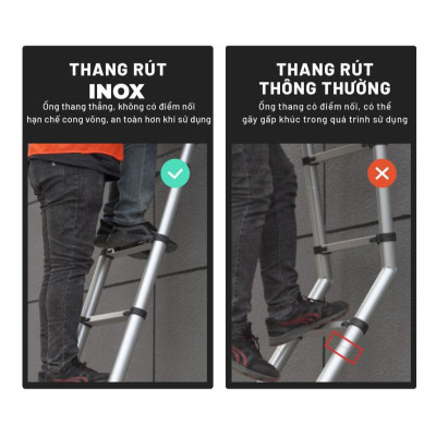 Thang INOX rút đơn nhập khẩu gấp gọn, chống trượt, tiện dụng, an toàn, nhiều kích thước, sản phẩm mới Nikita 2024