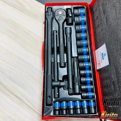 Bộ tuýp khẩu 24 món chất liệu thép CRV nhuộm đen chống gỉ cao cấp 1/2 (10-32mm) Kirito phân phối