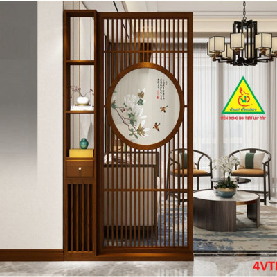 Vách ngăn phòng khách, vách ngăn tủ kệ bằng gỗ 4VTK10 - Nội thất lắp ráp Viendong adv