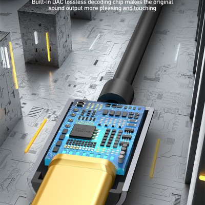 Đầu chuyển Type C sang Audio AUX 3.5mm Baseus L54 (Type-C Male to 3.5mm Female Adapter, built-in DAC, 24-bit/48kHz)-Hàng Chính Hãng